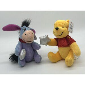 Disney Winnie The Pooh & Eeyore Jointed Button Plush Small Silver Star New NWT